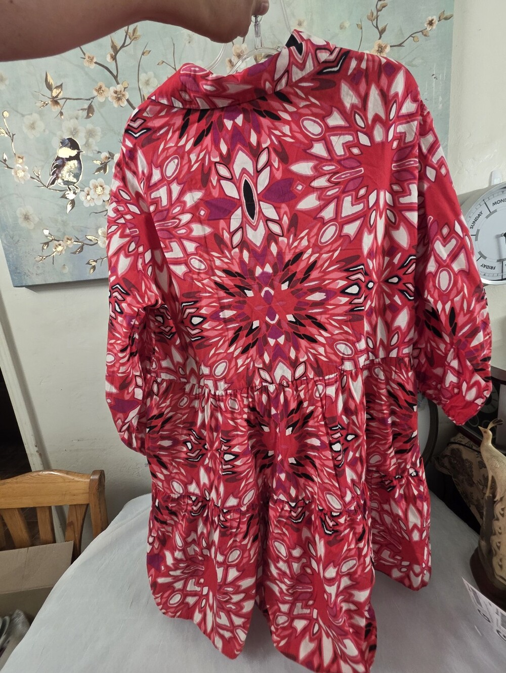 Maeve Anthropologie Bettina Tiered Shirt Dress Womens LARGE Red Pink Floral - Picture 5 of 11